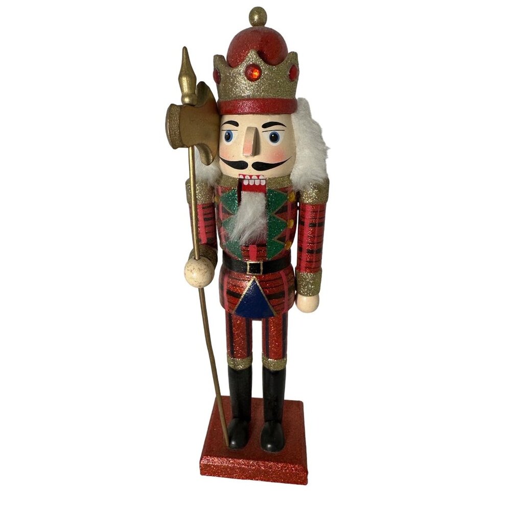 Festive Christmas Nutcracker Soldier Ornament With Red & Gold Glitter Finish